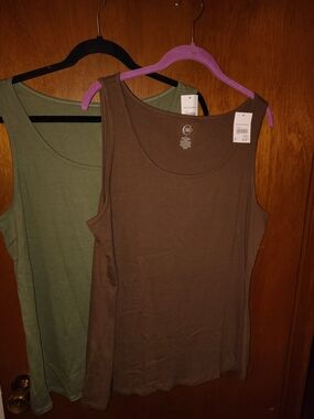 Two Cato Brown  And Olive Scoop Neck Tank Top
